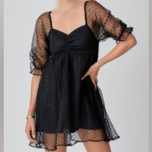 Black Mesh Polkadot Midi Dress